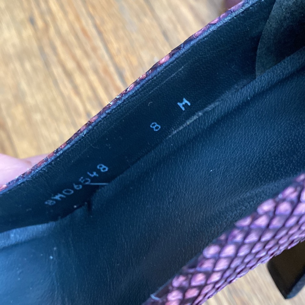Stuart Weitzman Purple Python Pumps With Wood Sta… - image 2